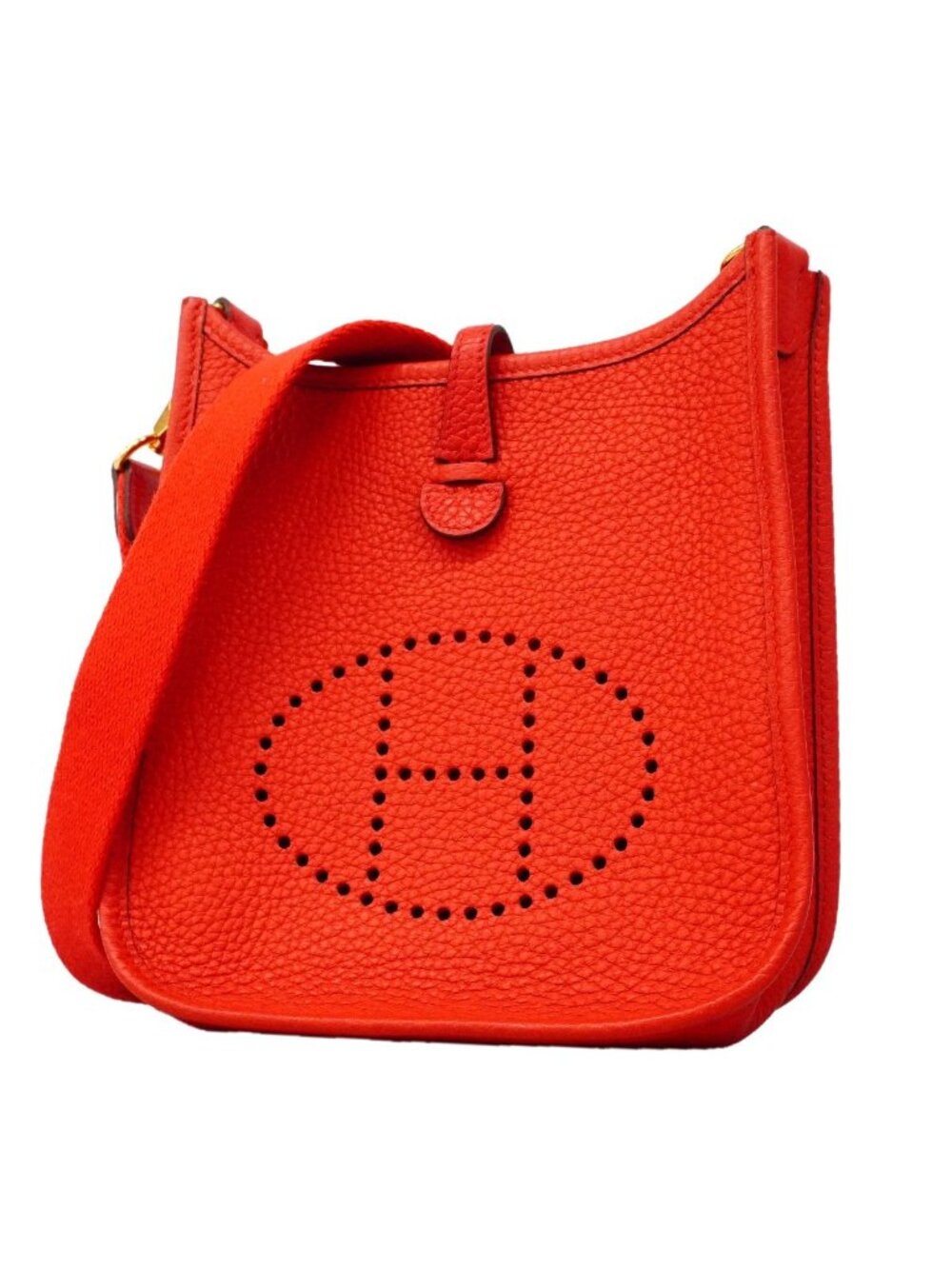 Hermes Shoulder Bag Evelyne TPM Taurillon Clemence Rouge de Coeur Gold